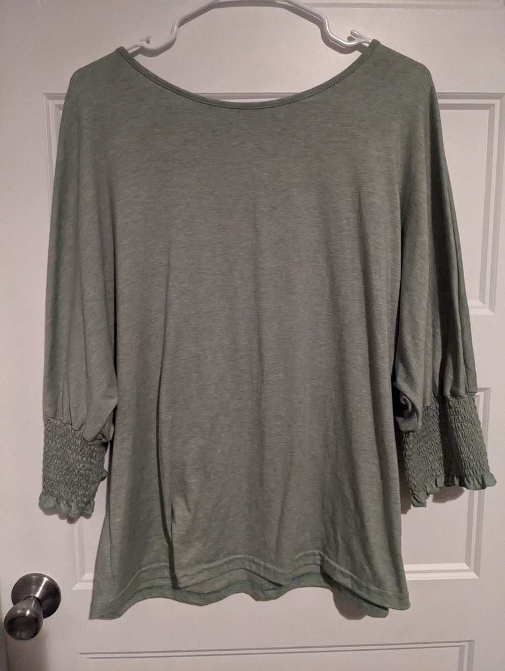 SHEIN Sage Green Smocked Cuff Batwing Sleeve Tunic Top XL
